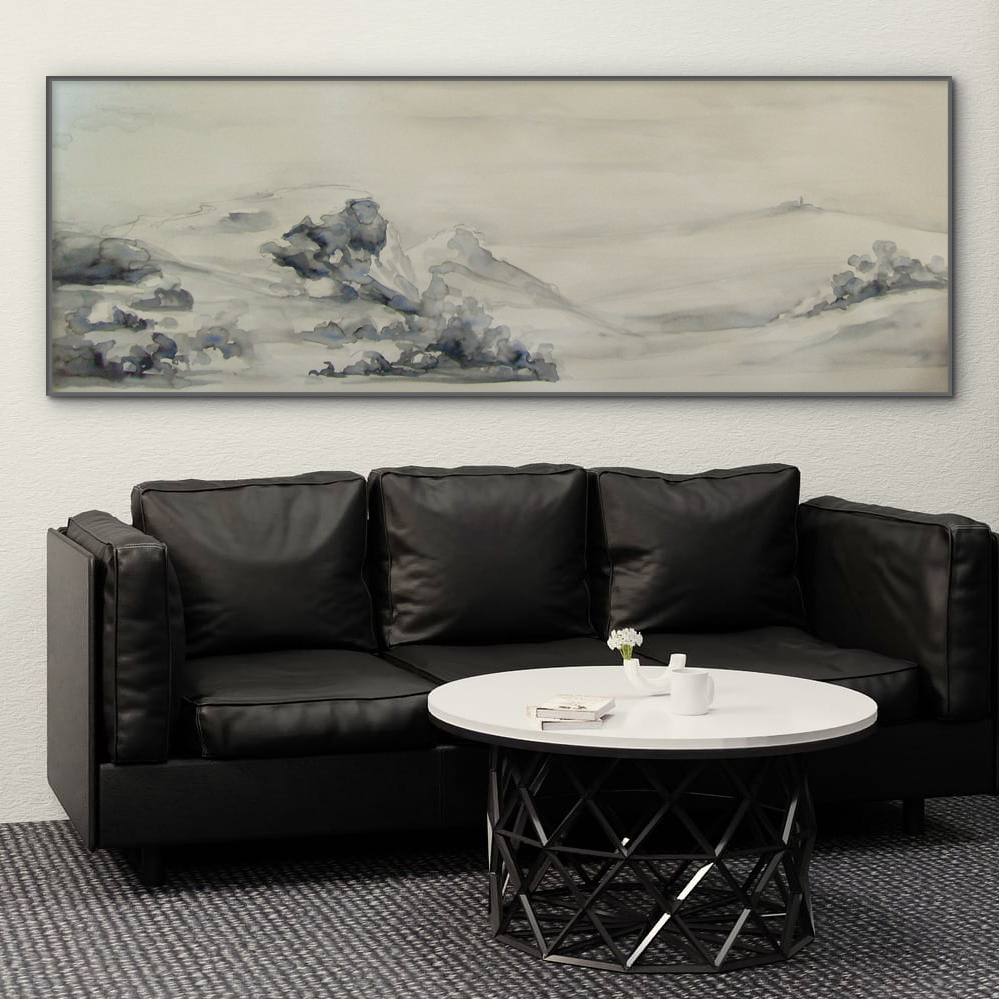 Quadro-Acquerello-con-Dune-e-Orizzonte-colore-sfumato-Bianco-Nero-Grigio-Decorazione-rilassante-Parete-interni-60x200cm